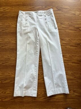 Talbots White ankle stretch cotton Pants with double button front size 10